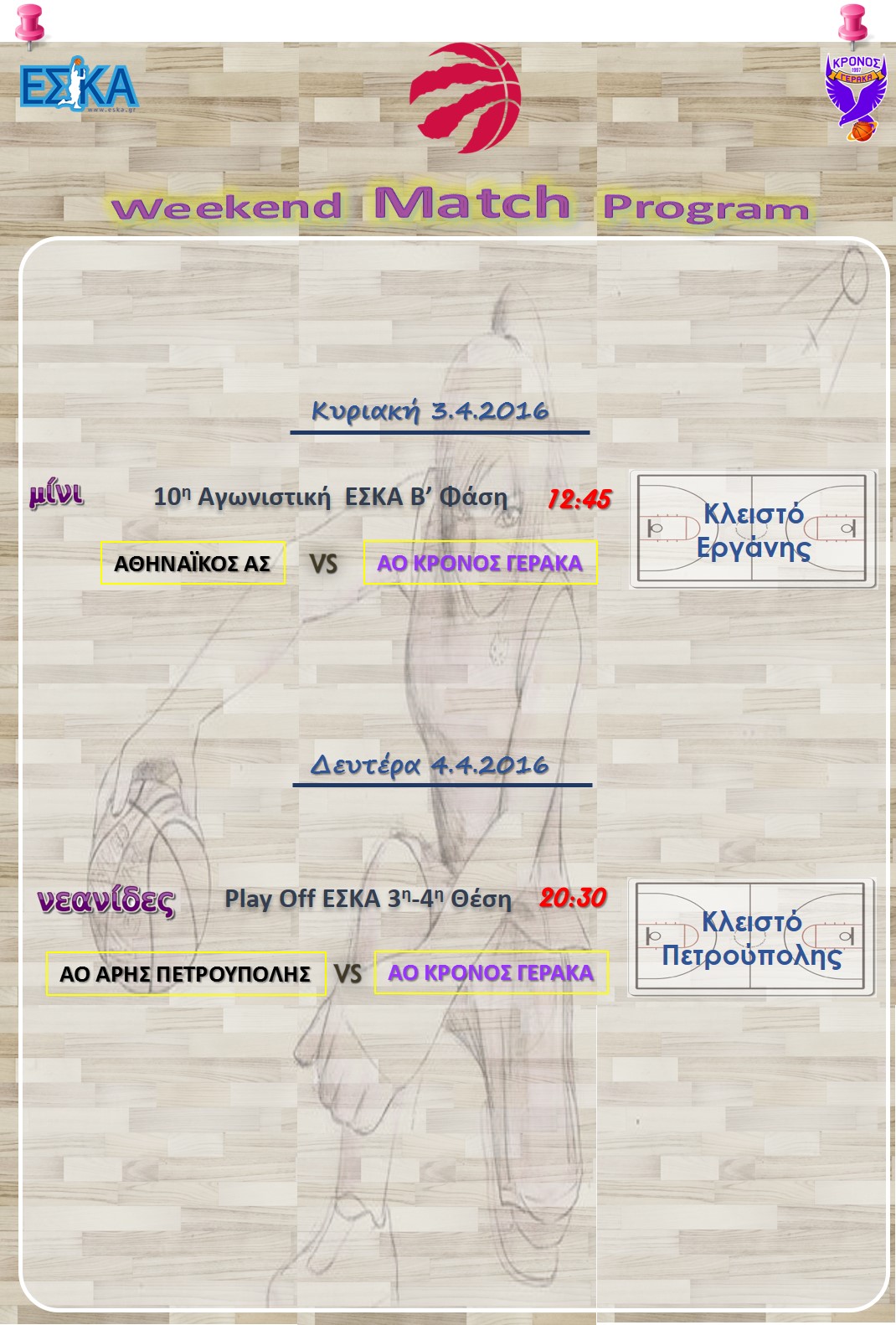 Πρόγραμμα Αγώνων εβδομάδας 02-04.04.2016